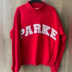 Valentine’s Day Red PARKE Sweatshirt Cozy Mock Neck Pullover